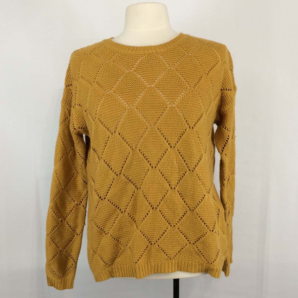 Olive & Oak Mustard Yellow Diamond Knit Sweater,‎ S